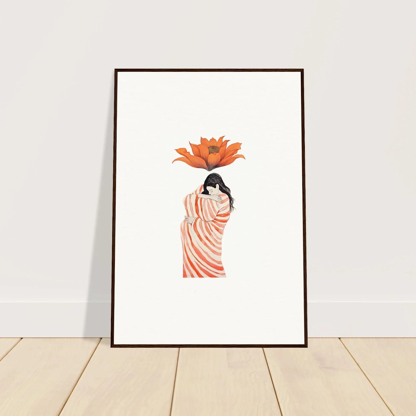 Framed canvas print of a figure in orange fabric, perfect wall art for room decoration