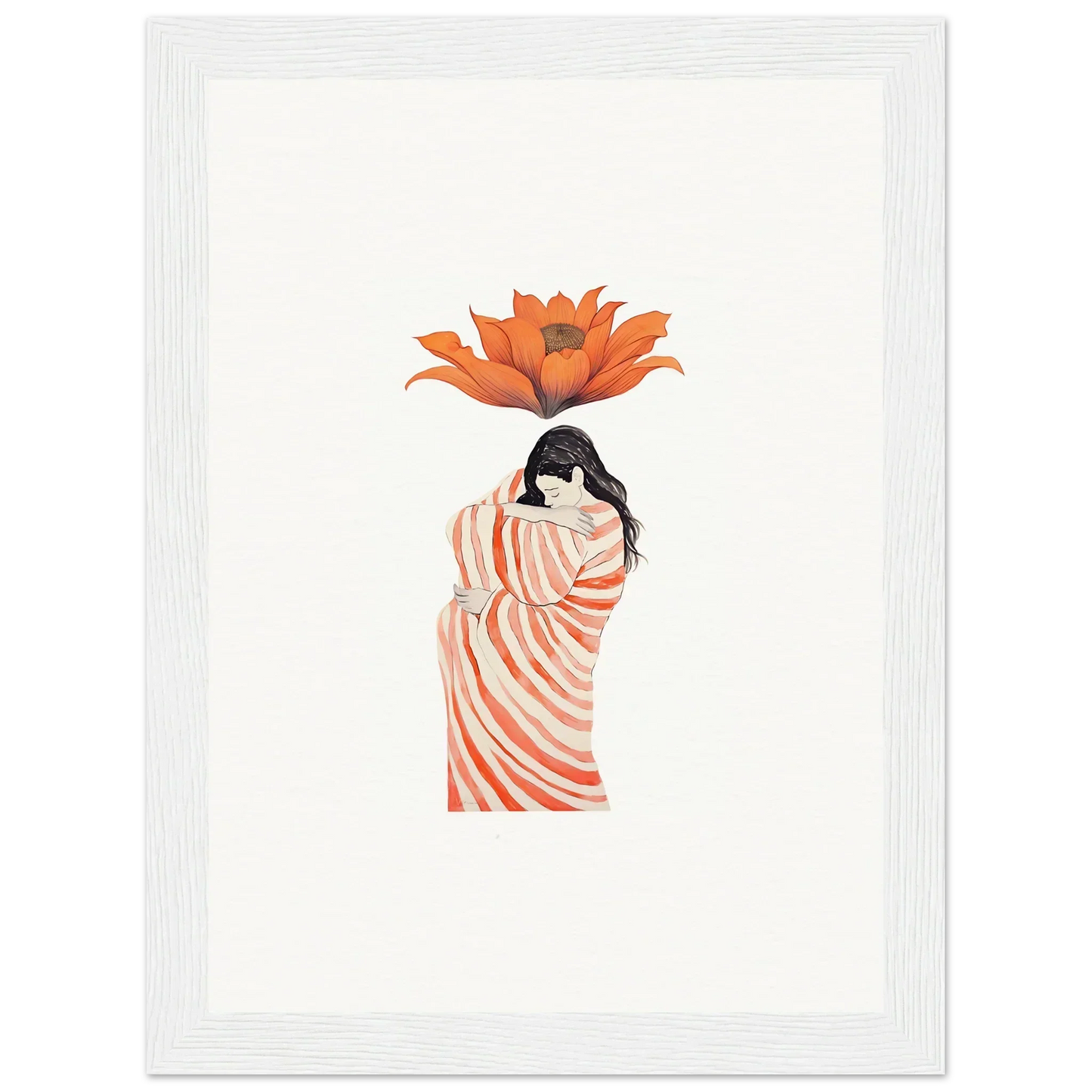 Woman in striped fabric with orange flower, perfect for room decoration canvas print