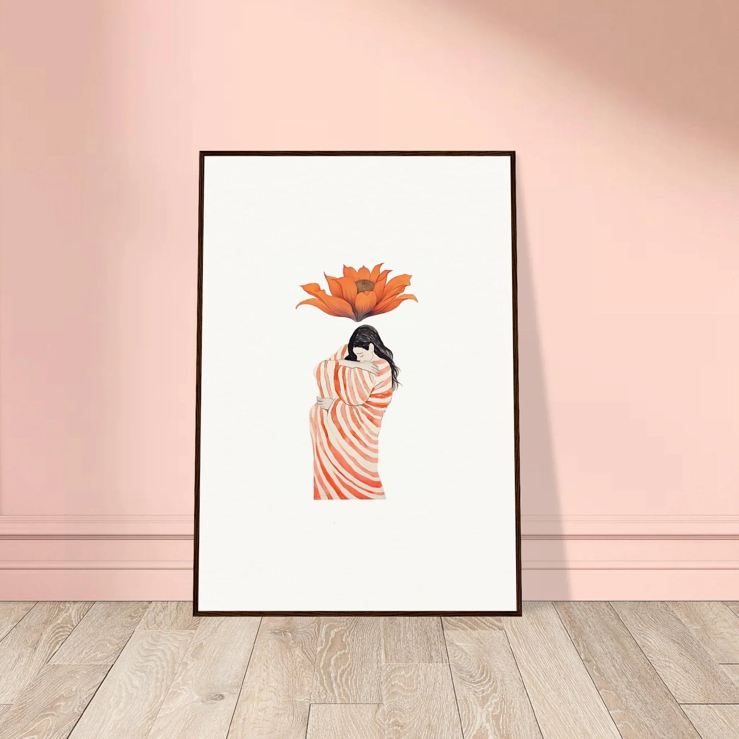 Framed canvas print of a figure holding a lotus flower for unique room decoration