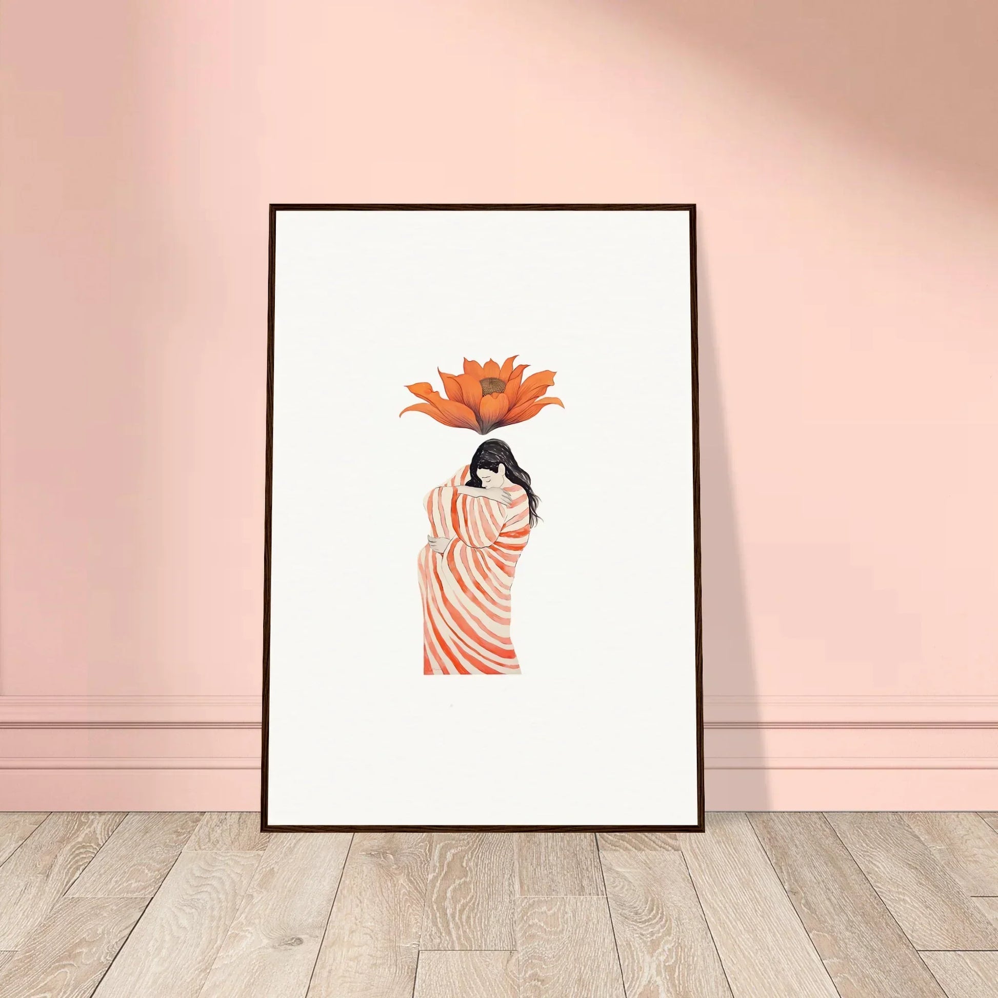 Framed canvas print of a figure holding a lotus flower for unique room decoration