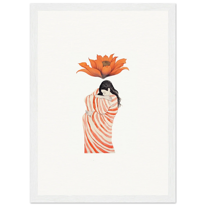 Stylized woman in a striped robe with flower for Petal Whisper wall art decor