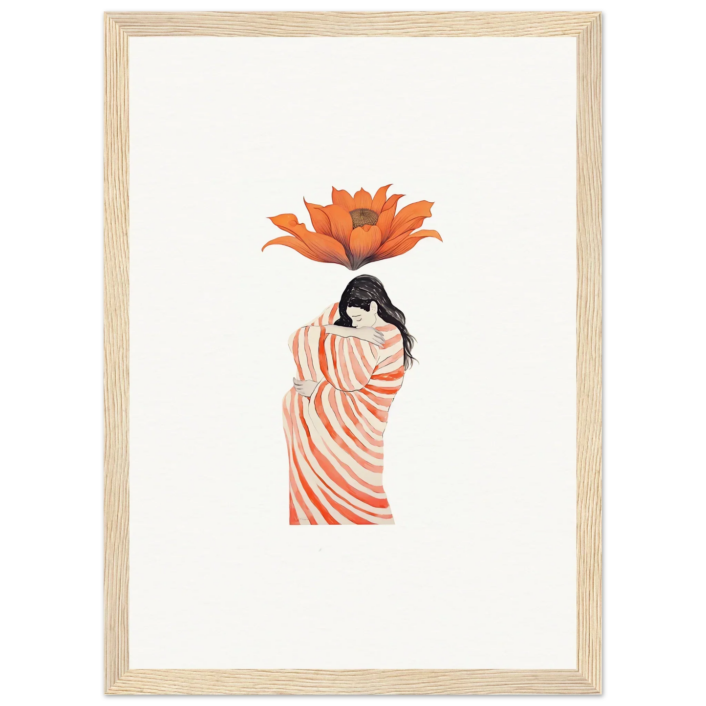 Woman wrapped in striped fabric with an orange flower, perfect for room decoration canvas print