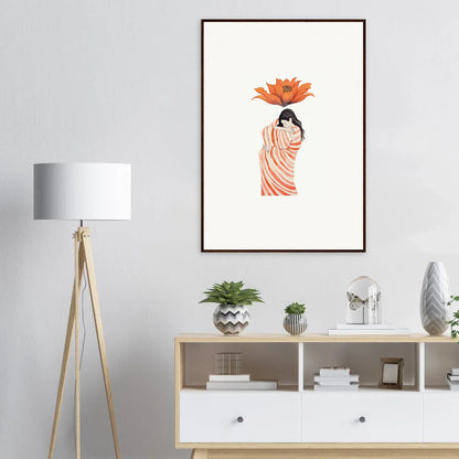 Stylized figure with orange flower in Petal Whisper special edition art™ framed wall decor