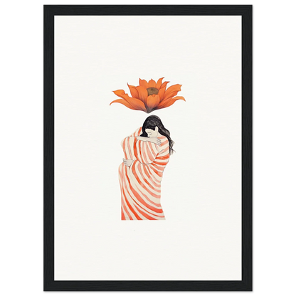 Illustration of a woman in a striped robe with an orange flower for room decoration wall art