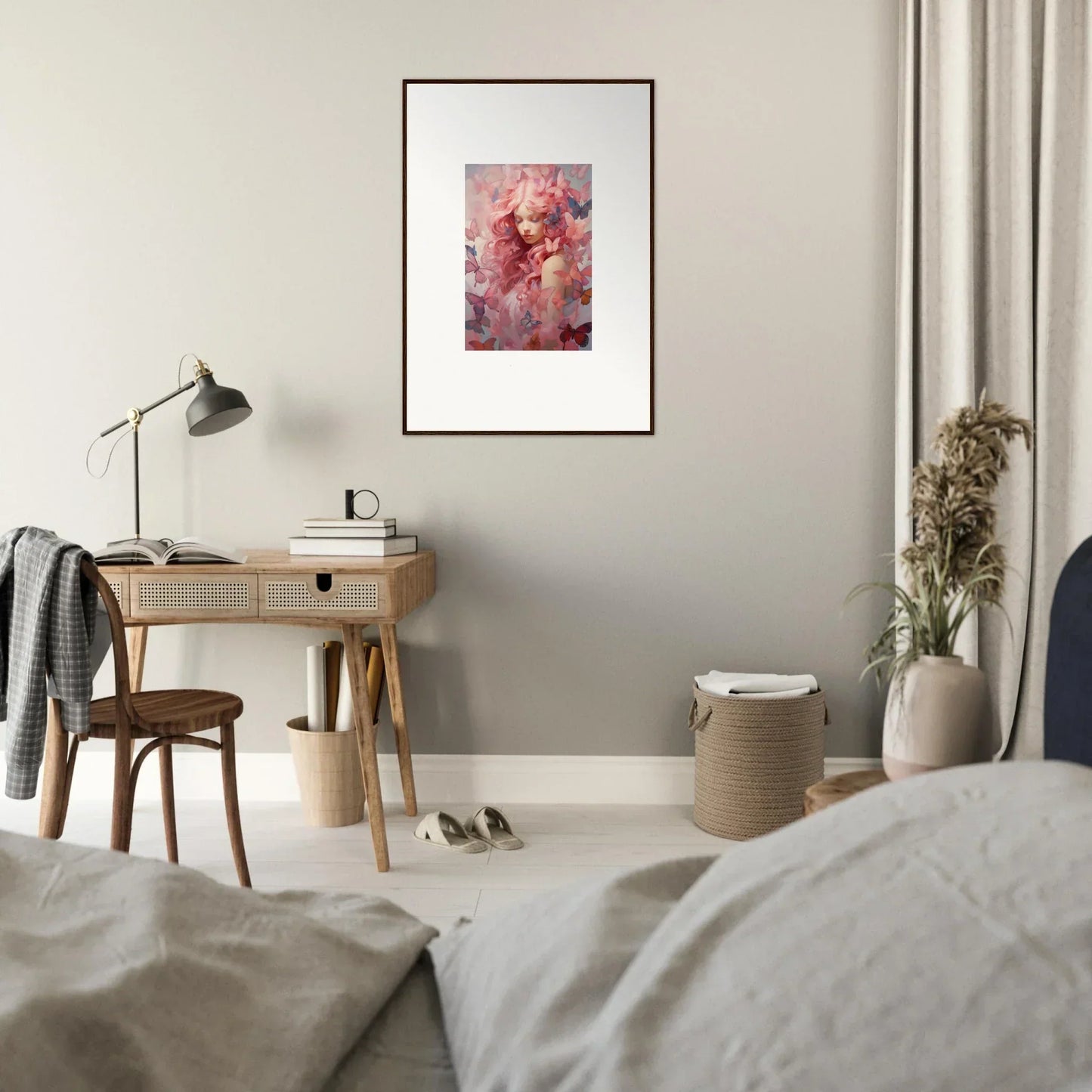 Framed wall art titled Petal Winds Arise in pink and red for stylish room decor