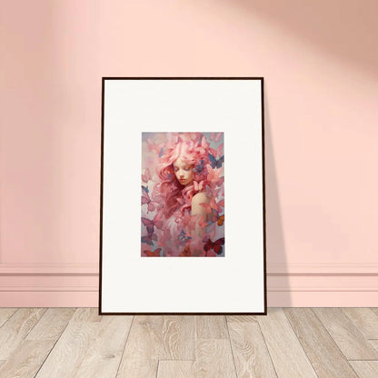 Framed wall art of a figure with pink flowers, perfect for room decor, Petal Winds Arise