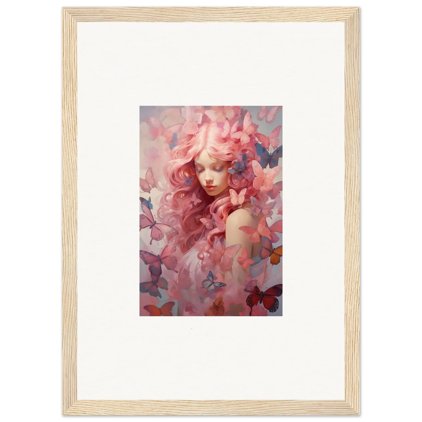 Framed wall art of dreamy portrait with floral elements for winds arise room decor