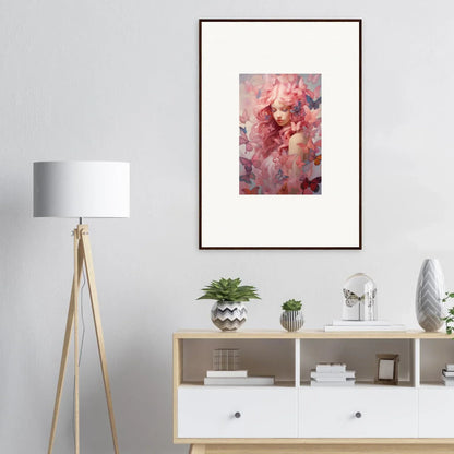 Framed abstract portrait painting in pink and red tones for stylish room decor, Winds Arise