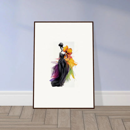 Framed wall art of Petaled Midnight Maiden with a figure in a flowing black dress