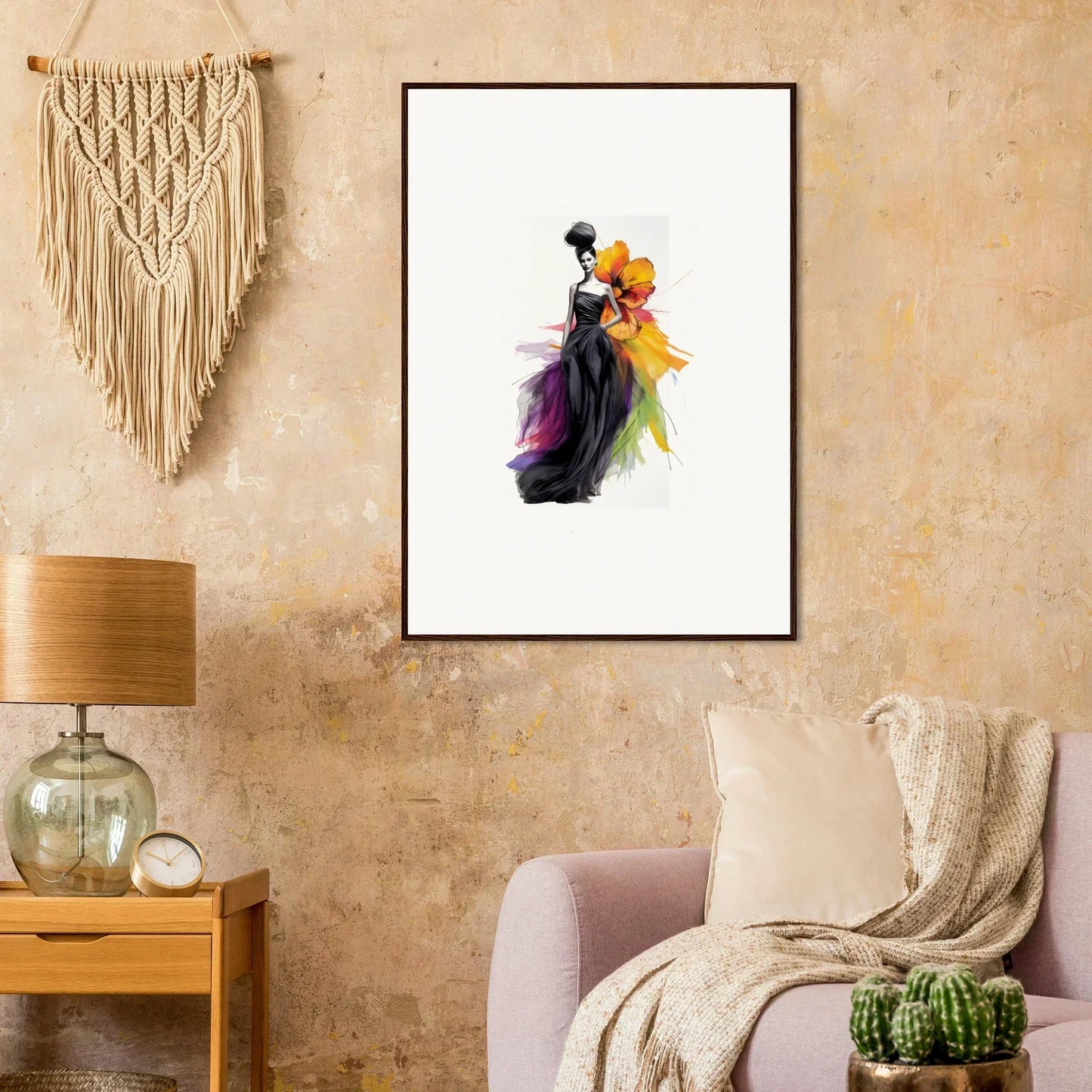 Framed wall art of Petaled Midnight Maiden featuring a dancing couple in vibrant colors