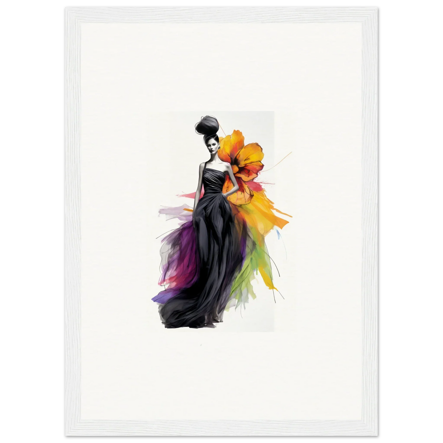 Elegant figure in flowing black gown with color accents from Petaled Midnight Maiden