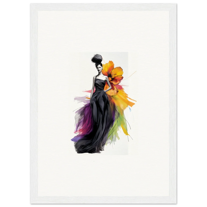 Elegant figure in flowing black gown with color accents from Petaled Midnight Maiden