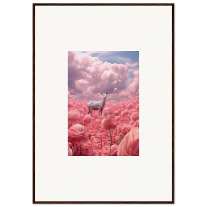 Deer in pink flowers under clouds, perfect for room decoration or wall art