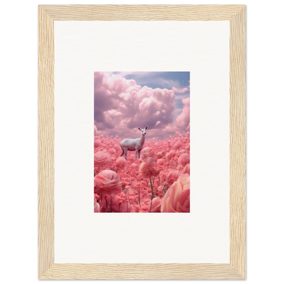 Deer in pink flowers under clouds, perfect for room decoration wall art canvas print