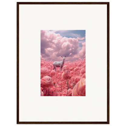 White deer in pink flowers, perfect for a dreamy wall art canvas print