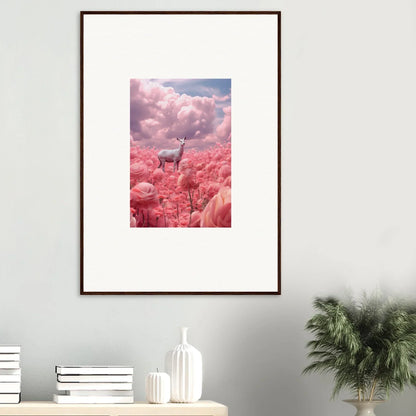 Framed wall art of a deer in a pink field, perfect for room decoration