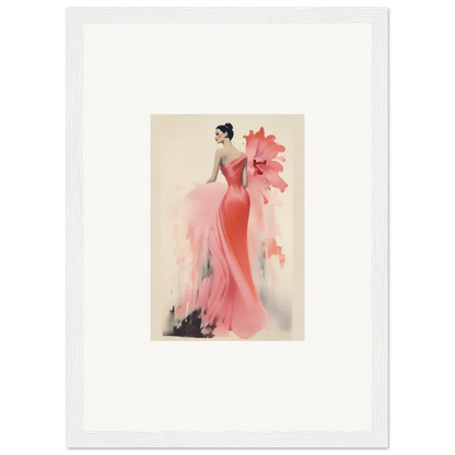 Elegant fashion illustration of a figure in a coral gown from Petal’ed Reverie Silence