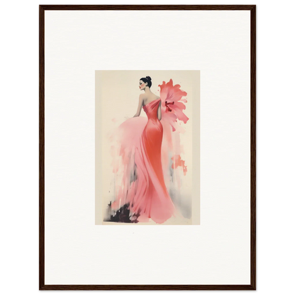 Elegant watercolor figure in coral gown from Petal’ed Reverie Silence special edition art™