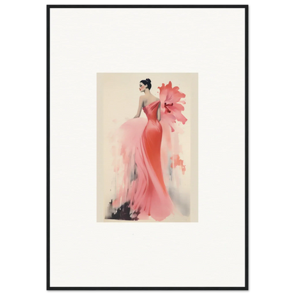 Elegant fashion illustration of a figure in a coral gown for Petal’ed Reverie Silence