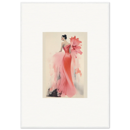 Elegant fashion illustration of a figure in a coral gown from Petal’ed Reverie Silence