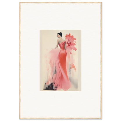 Elegant fashion illustration of a flowing coral gown for Petal’ed Reverie Silence