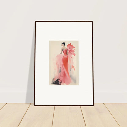 Framed watercolor art of a figure in a red dress from Petal’ed Reverie Silence