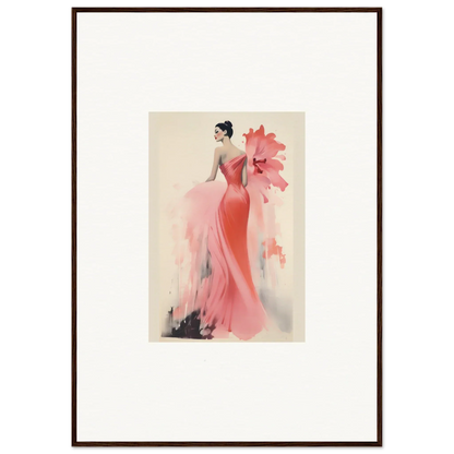 Elegant fashion illustration of a figure in a flowing coral gown from Petal’ed Reverie Silence