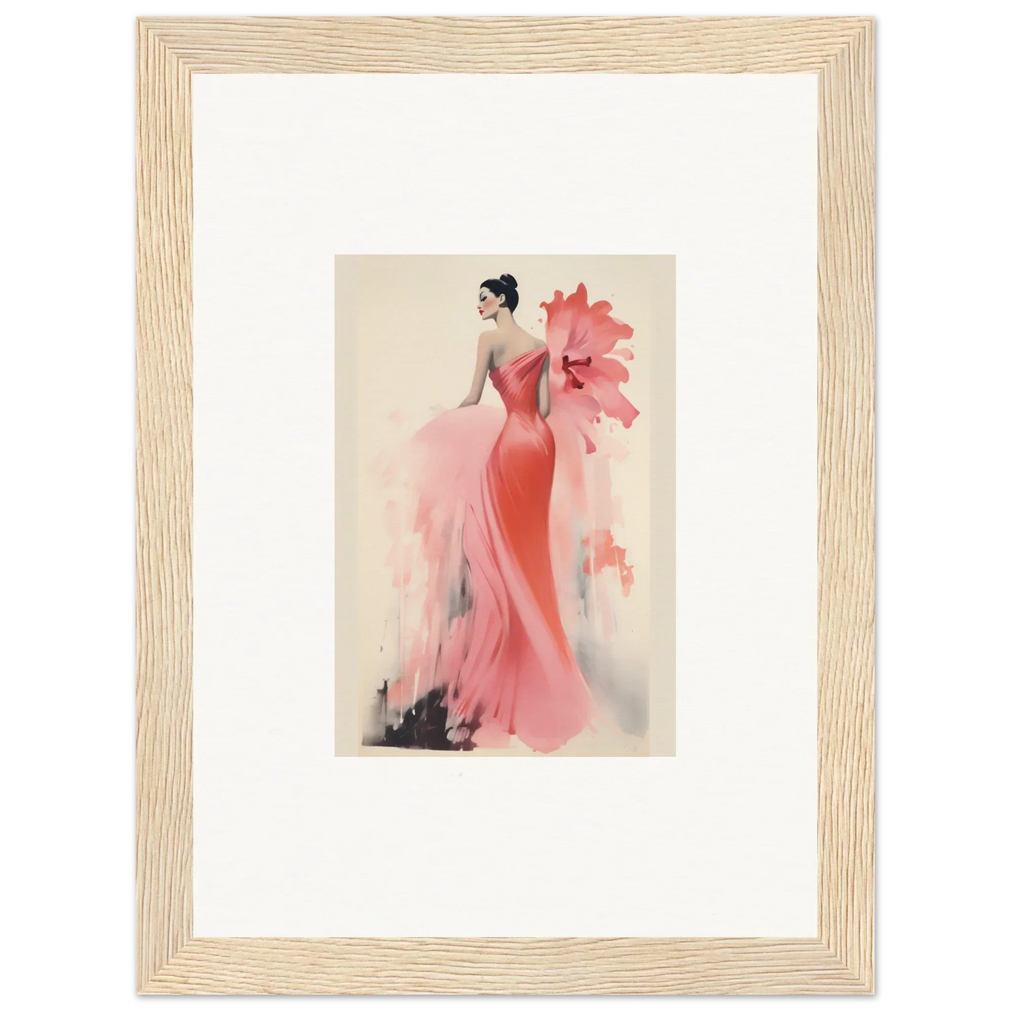 Elegant fashion illustration of a coral gown, part of Petal’ed Reverie Silence collection