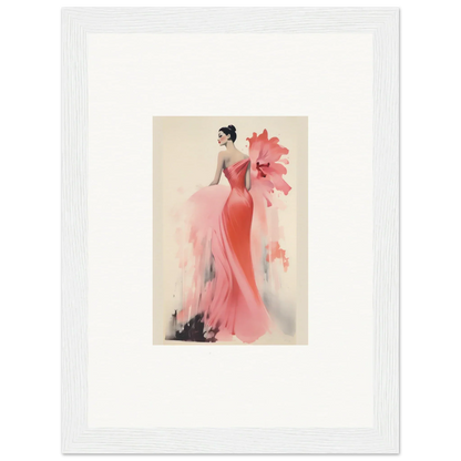 Elegant fashion illustration of a figure in a coral gown from Petal’ed Reverie Silence