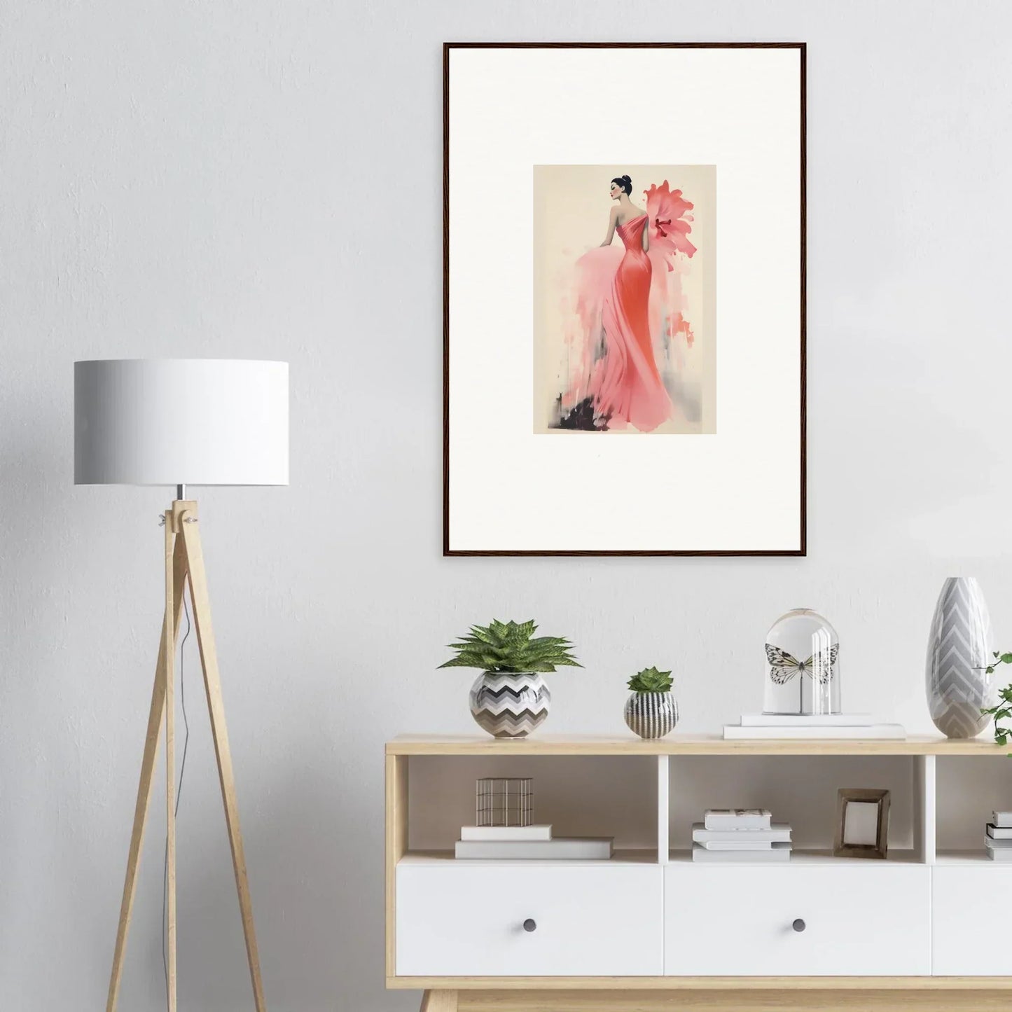 Framed wall art of Petal’ed Reverie Silence featuring a figure in a flowing pink gown