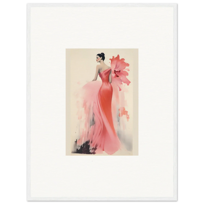 Elegant fashion illustration of a figure in coral gown, featuring Petal’ed Reverie Silence