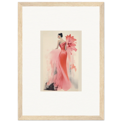 Elegant fashion illustration of a coral evening gown for Petal’ed Reverie Silence