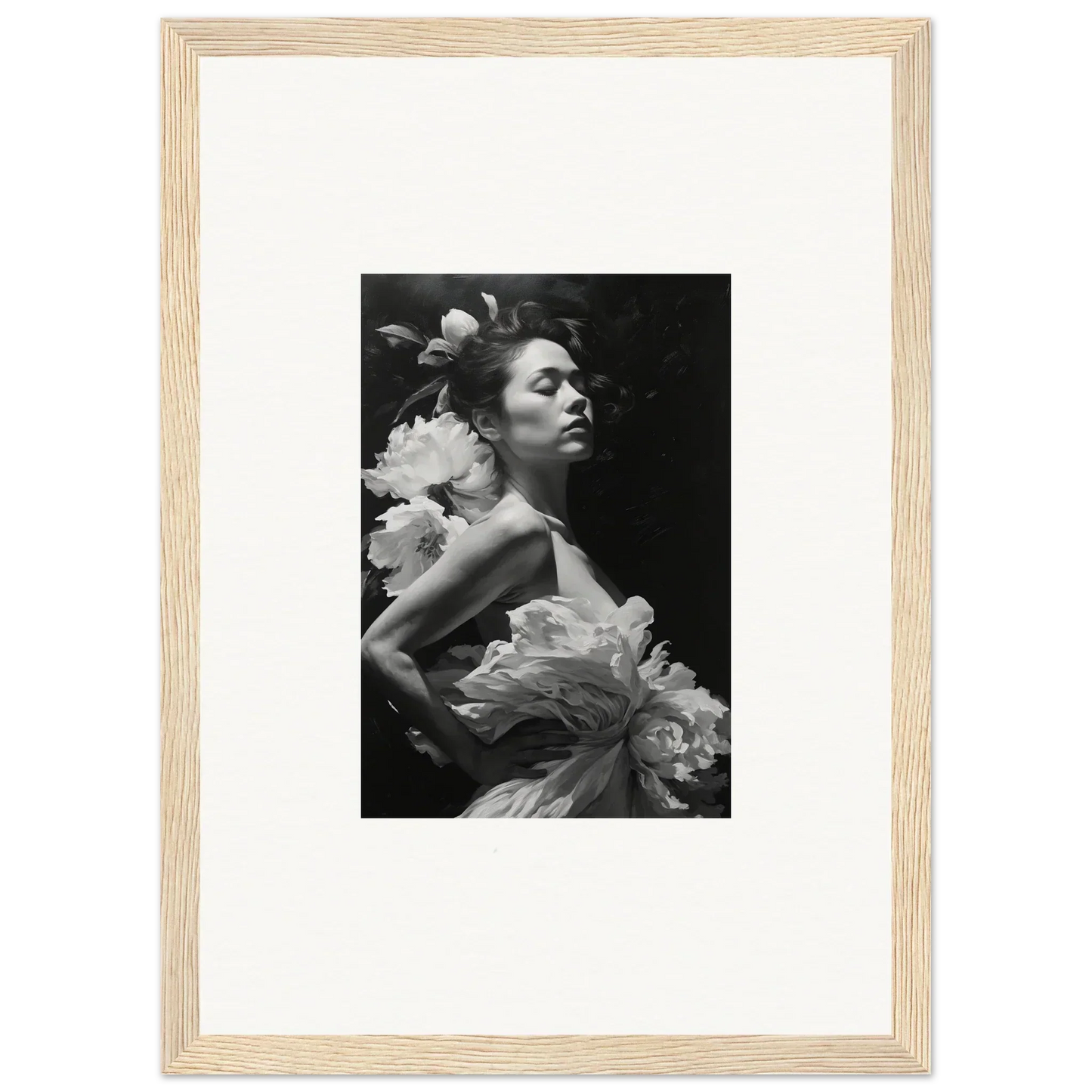 Black and white photo of a woman dreaming nuit, perfect for room decoration canvas print