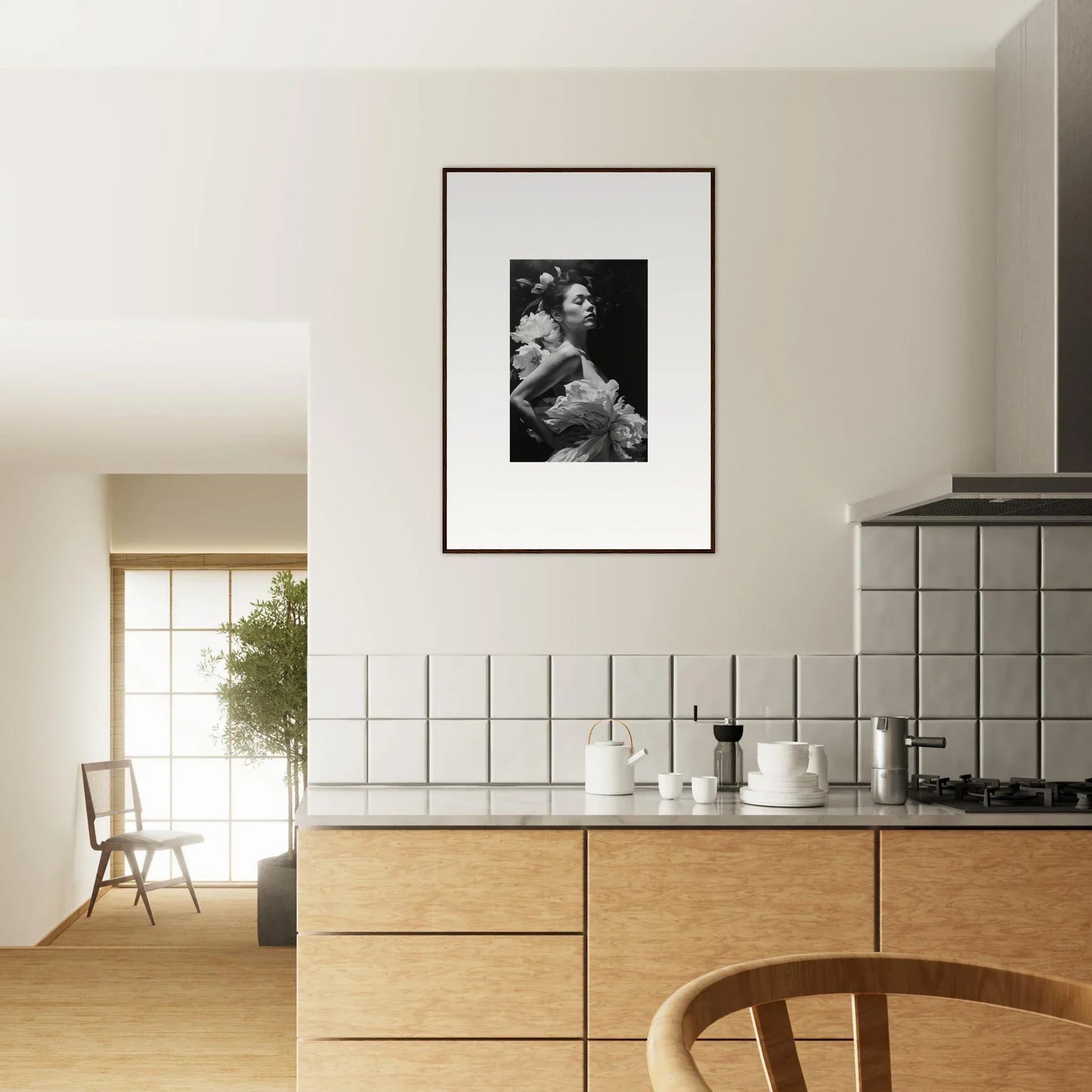 Framed black and white canvas print of Dreaming Nuit for stylish room decoration