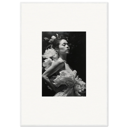 Black and white portrait of a woman in ruffled fabric for Dreaming Nuit canvas print