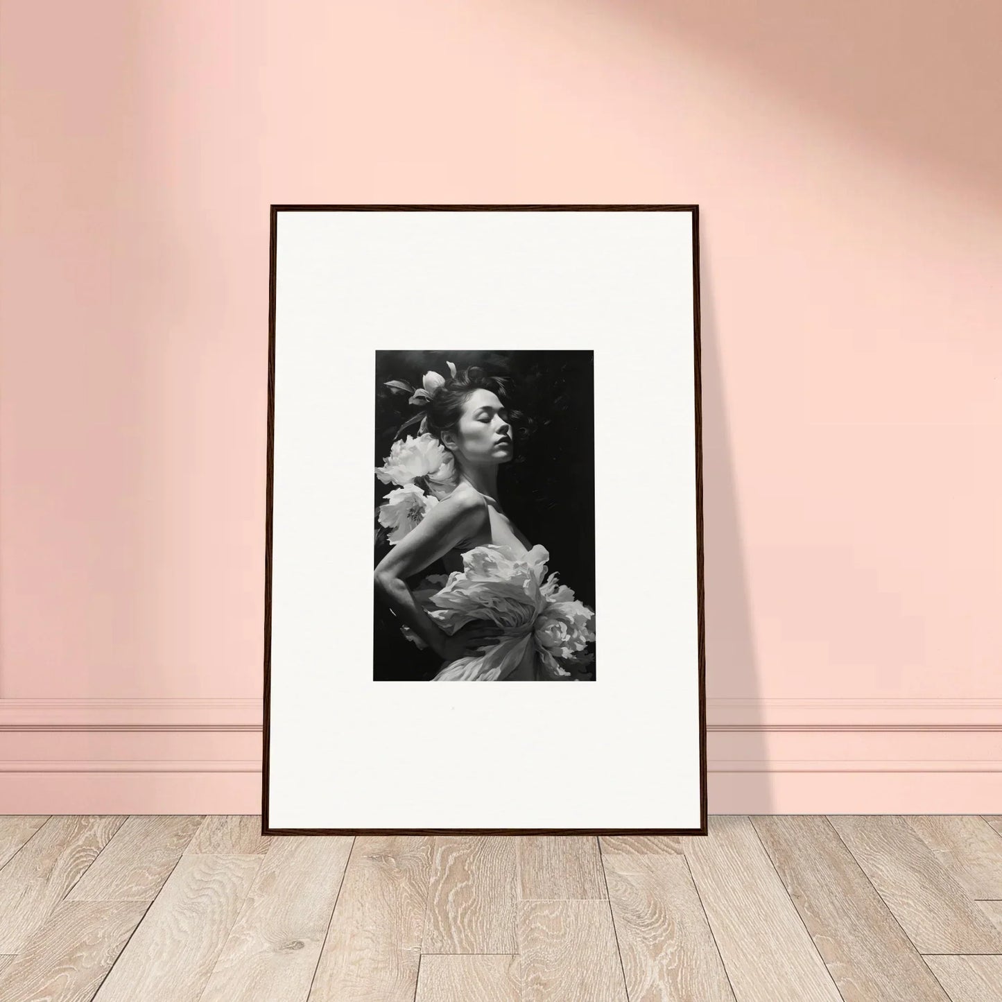 Framed black and white photo of a person in an expressive pose for Dreaming Nuit room decoration