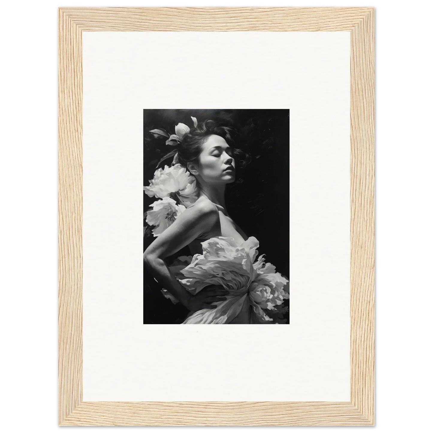 Black and white canvas print of a woman dreaming nuit, perfect for room decoration