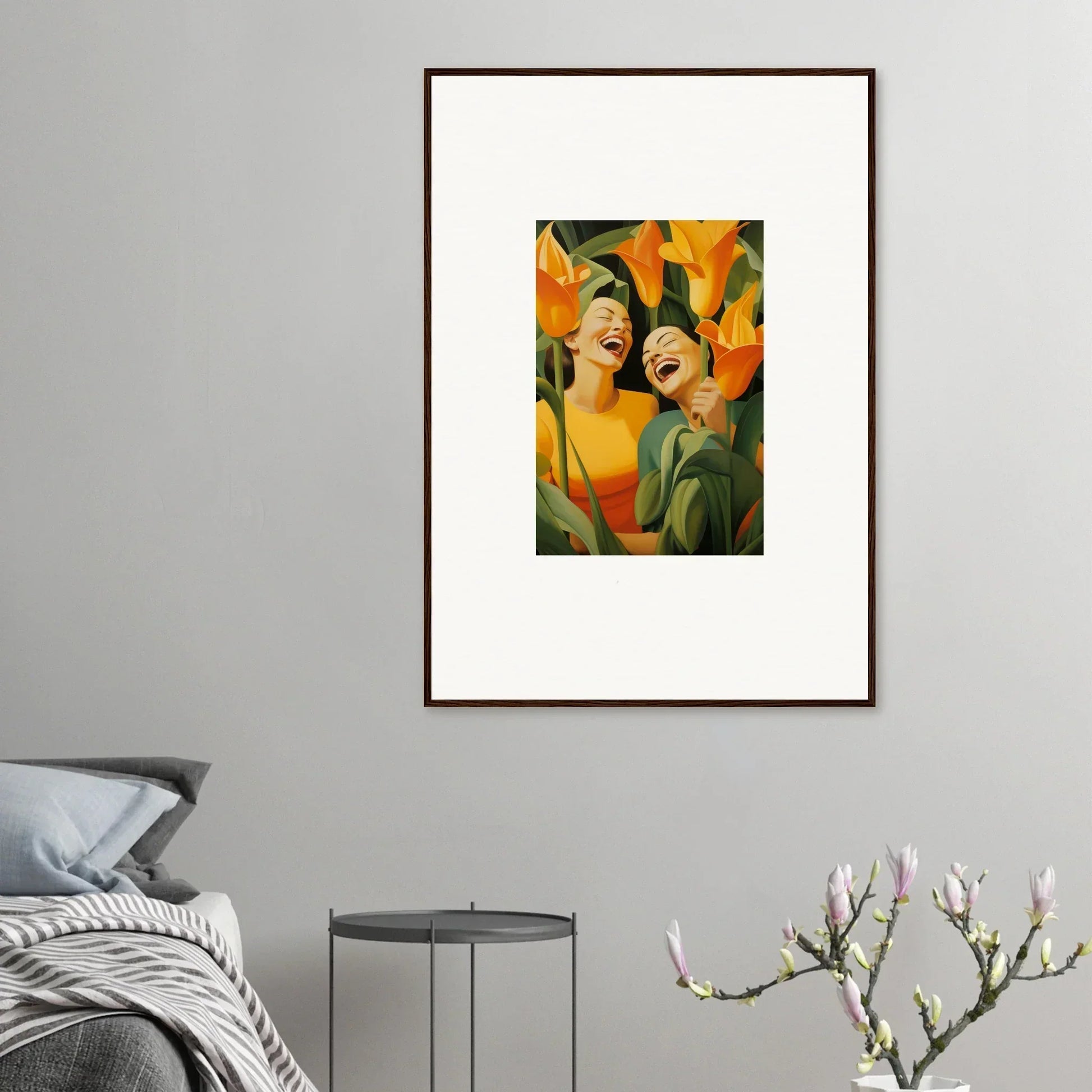 Framed canvas print of Ecstatic Whispers with vibrant orange and green for room decoration