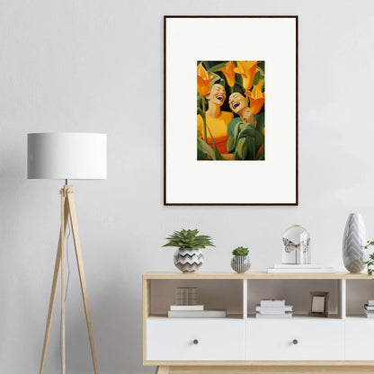 Framed canvas print of Ecstatic Whispers with vibrant orange and yellow for room decoration