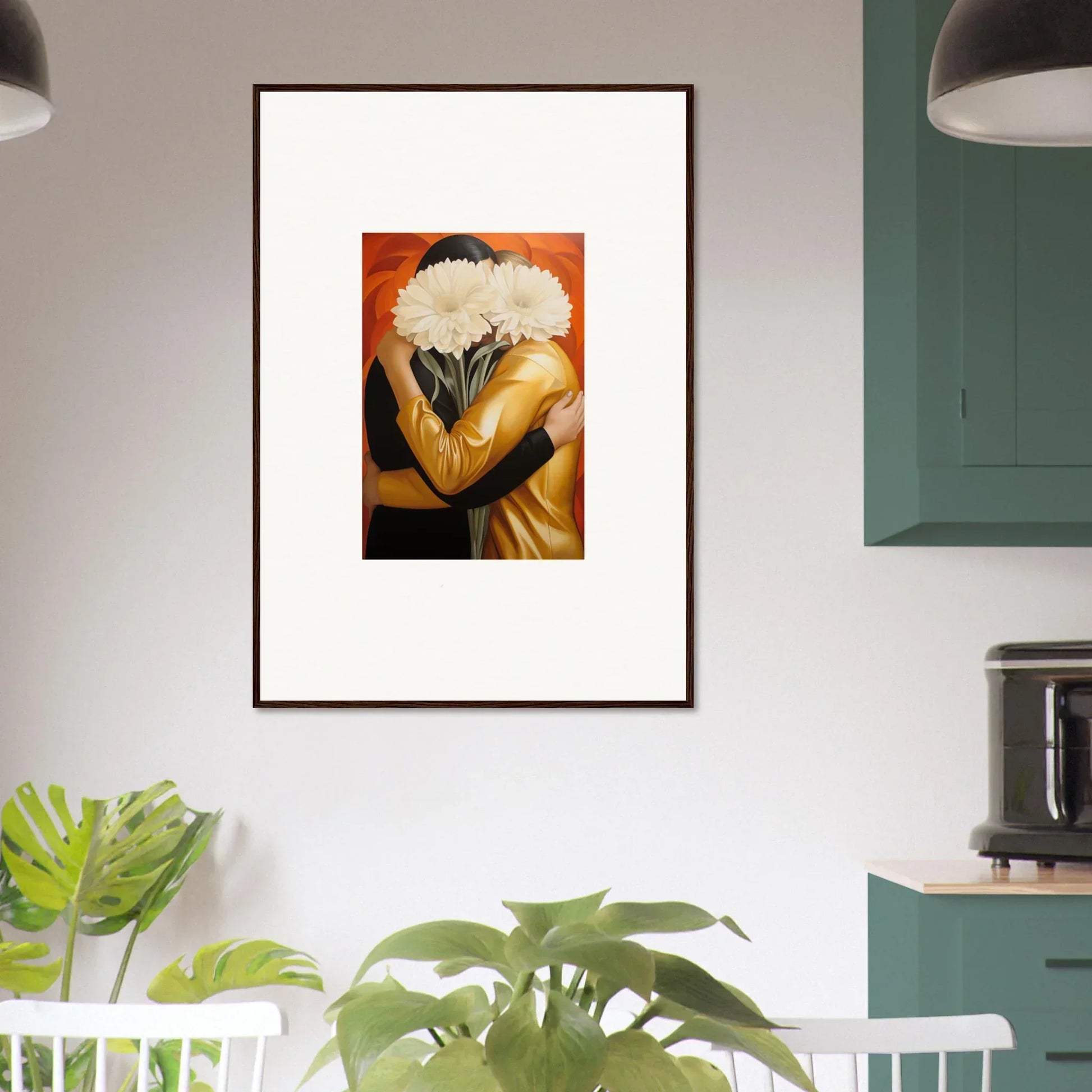 Framed wall art of a person with a white flower, perfect for your embrace aether room decor