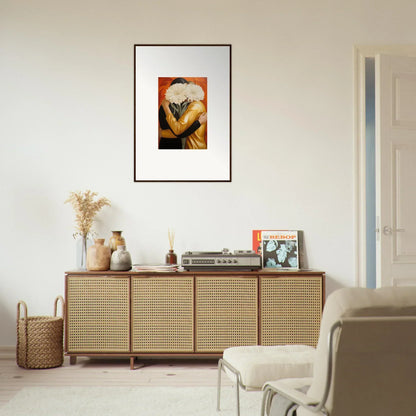 Framed wall art of an eagle’s head with orange background for elegant room decor