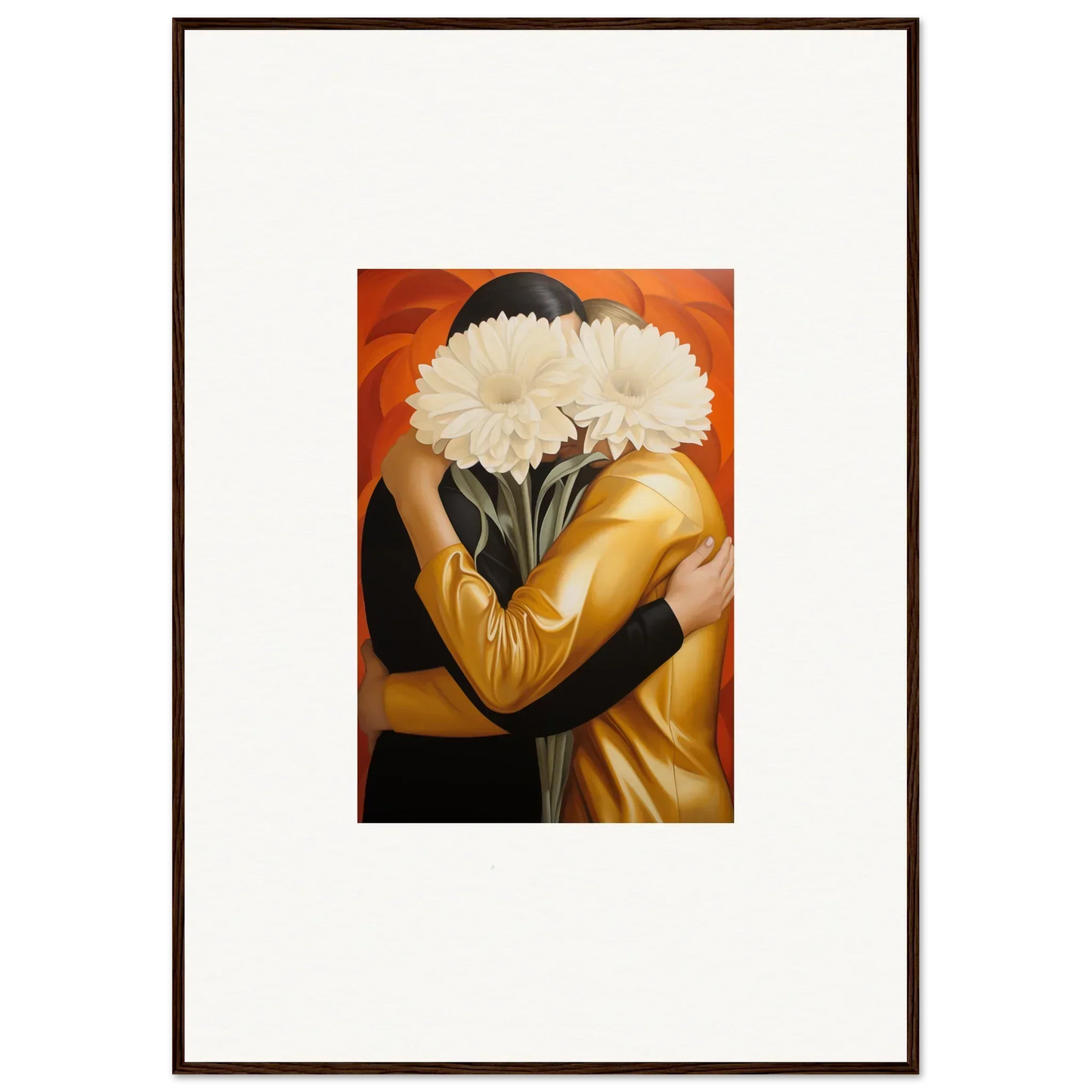 Framed wall art of a person with white flowers for elegant room decor, embrace Aether