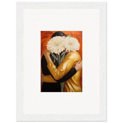 Framed wall art of a person with white flowers for elegant room decor, Embrace Aether