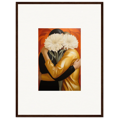 Framed wall art of a person holding white flowers to embrace Aether in room decor