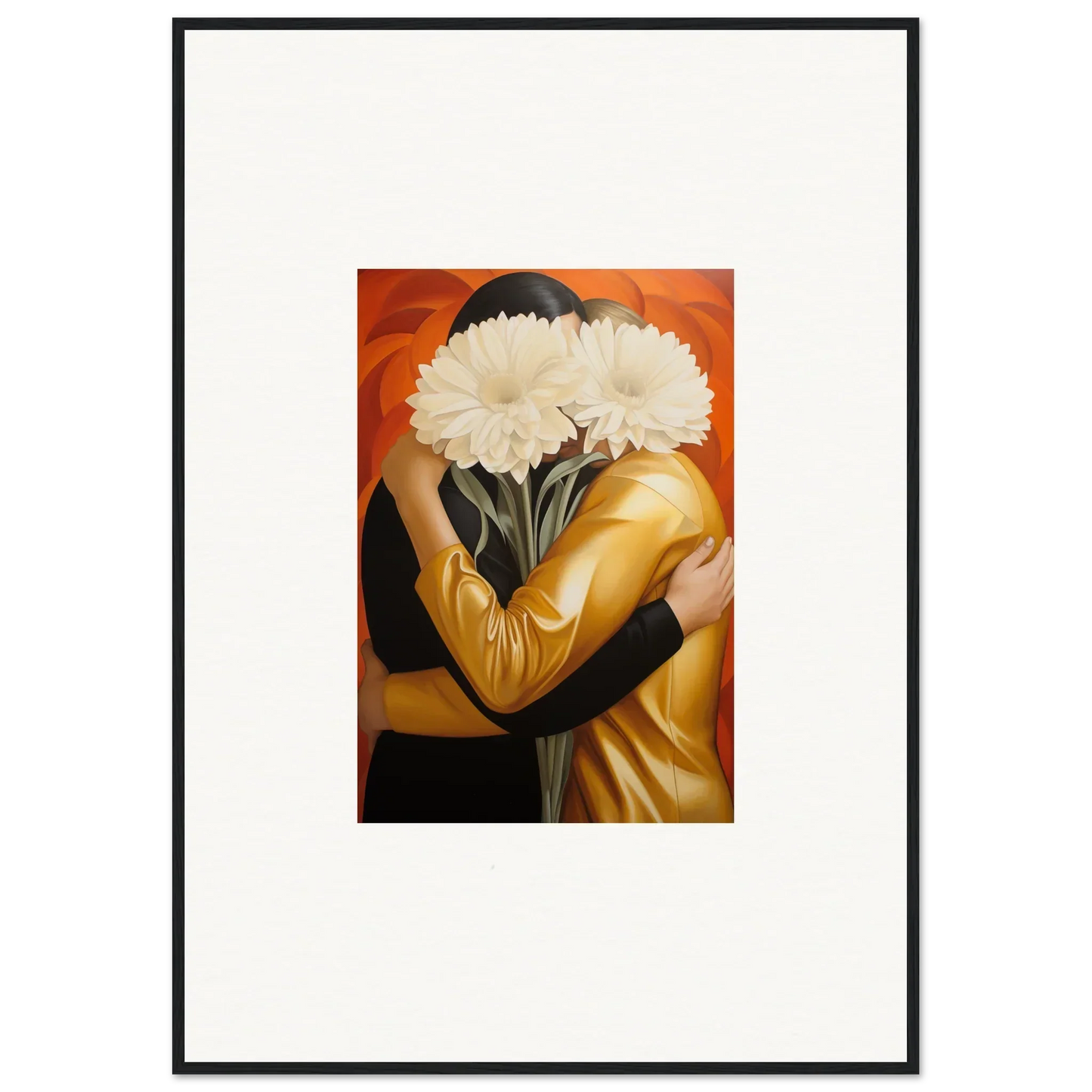 Framed wall art of a person holding white flowers, perfect for embracing aether in room decor