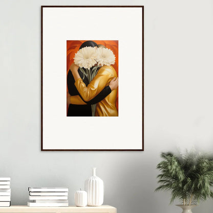 Framed wall art of a figure with white flowers, perfect for room decor and to embrace Aether