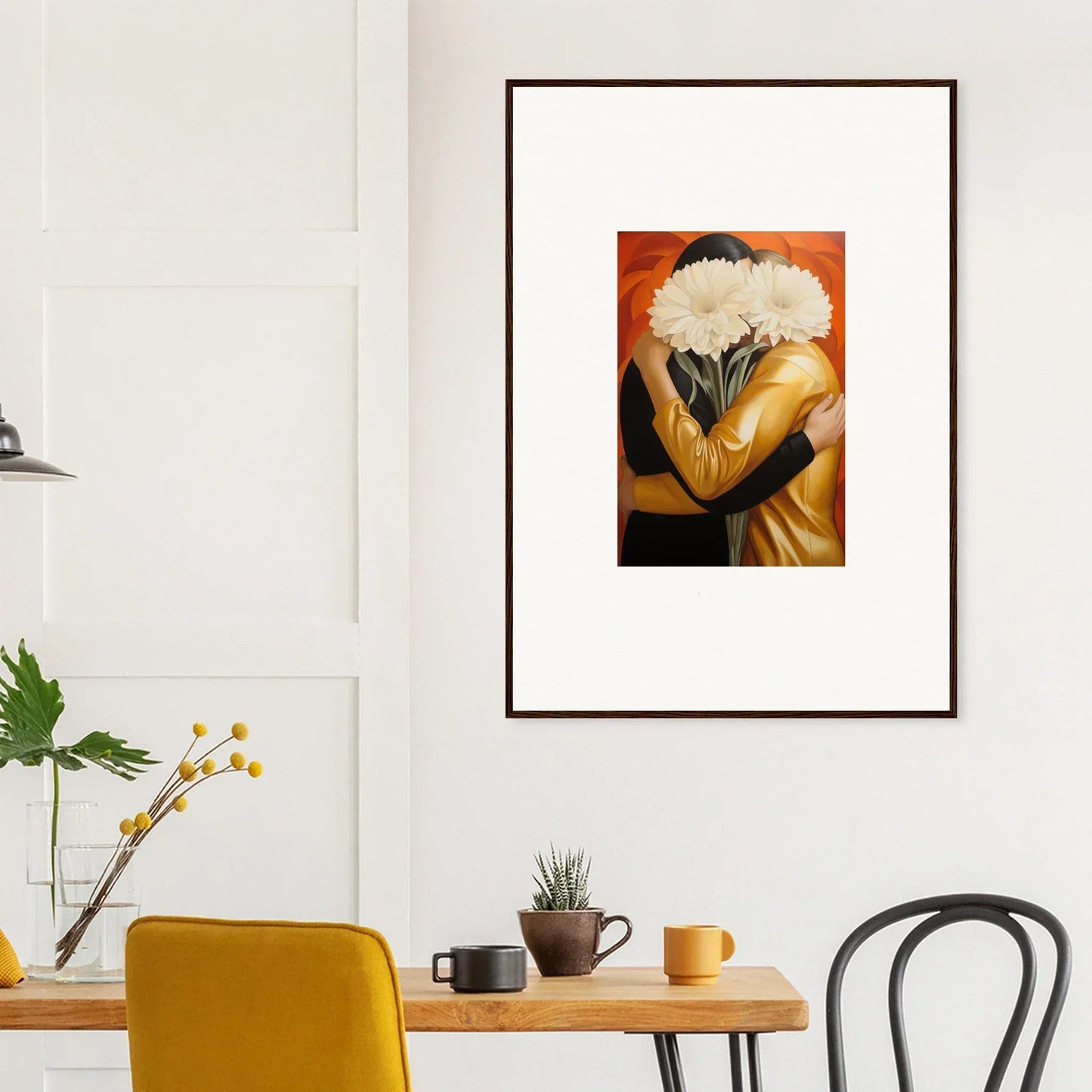 Framed wall art of a person with a white flower, perfect for Room Decor, Embrace Aether