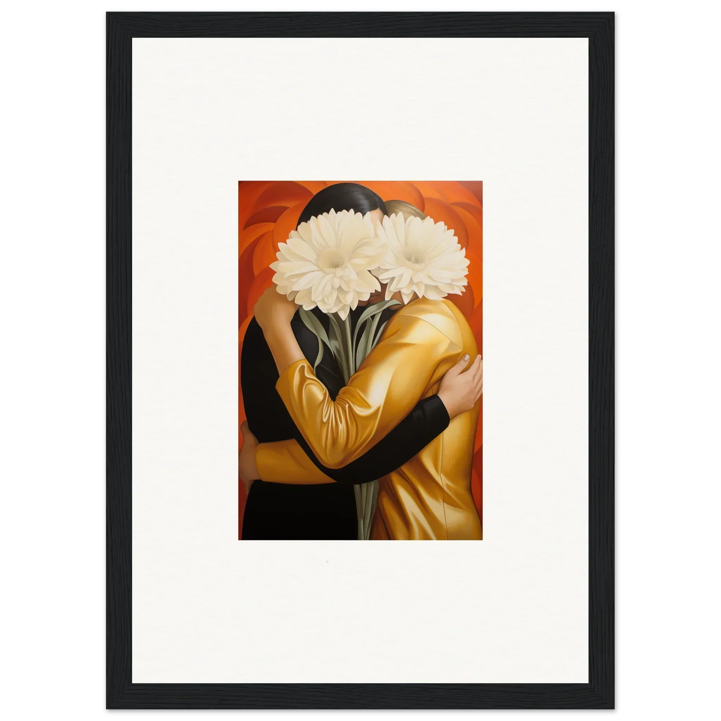 Framed wall art of a person holding white flowers, embracing aether for stunning room decor