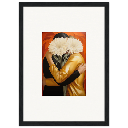 Framed wall art of a person holding white flowers, embracing aether for stunning room decor