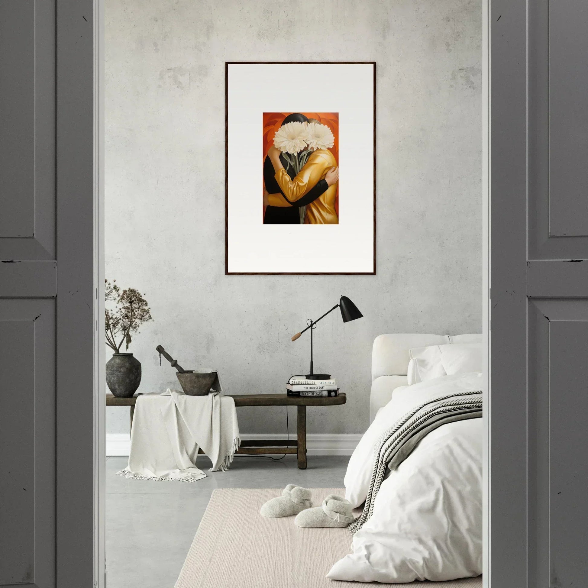 Framed wall art of an eagle’s head on an orange background for room decor embrace aether